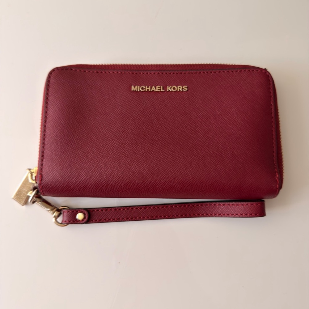 Michael Kors Red Wristlet with Gold Details